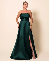 Vestido de Festa Longo Tomara que Caia Trançado Costa em Zibeline Verde Escuro