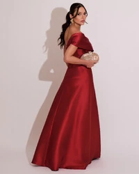 Vestido de Festa longo Faixa Ombro e Fenda Zibeline Marsala