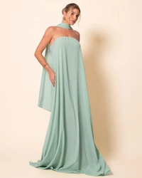 Vestido de Festa Longo Crepe Tomara que Caia com Lenço Verde Menta
