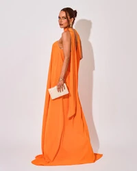 Vestido de Festa Longo Crepe Tomara que Caia com Lenço Laranja