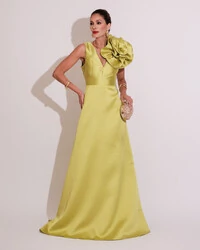 Vestido de Festa longo Zibeline Flor Verde Lima