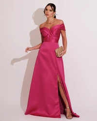 Vestido de Festa Longo Zibeline Ombro a Ombro com Fenda Pink