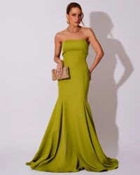 Vestido de Festa Longo Alfaiataria Tomara que Caia Saia Sereia Verde Pistache