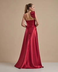 Vestido de Festa Longo em Zibeline com Laço Removível Marsala