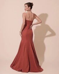 Vestido de Festa Longo Alfaiataria Tomara que Caia Saia Sereia Terracota