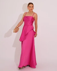 Vestido de Festa Zibeline Tomara que Caia com Recortes e Camadas Pink
