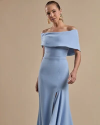 Vestido de Festa Longo Alfaiataria Ombro a Ombro com Babado Cascata Serenity