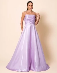 Vestido de Festa Longo Cetim Cristal Tomara que Caia Drapeado Lilás