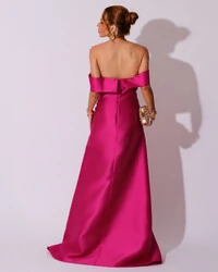 Vestido de Festa Longo Zibeline Ombro a Ombro Drapeado e Fenda Pink