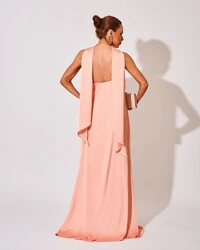 Vestido de Festa Longo em Cetim Fluido um Ombro Só Rose