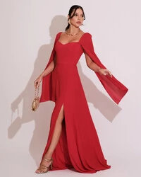 Vestido de Festa Longo com Capa Vermelho