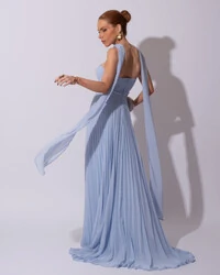 Vestido de Festa Longo Tomara que Caia Grife Plissado com Lenço Serenity