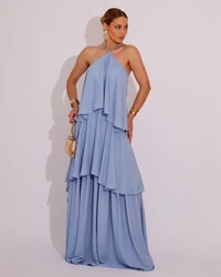 Vestido Longo Babado em Camadas Serenity