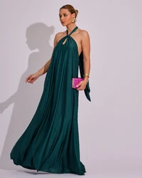 Vestido Longo com Amarração em Malha Verde Escuro