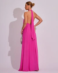Vestido Longo com Amarração em Malha Pink