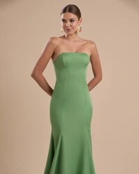 Vestido de Festa Longo Alfaiataria Tomara que Caia Saia Sereia Verde Matcha