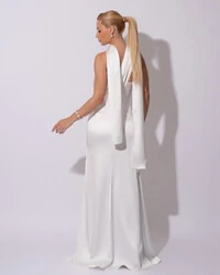 Vestido de Festa Longo Cetim Alfaiataria Tomara que Caia com Faixa Lenço Branco