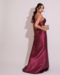 Vestido de Festa Longo um Ombro Tomara que Caia Zibeline Fúcsia
