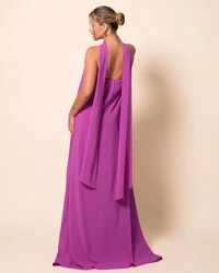 Vestido de Festa Longo Crepe Tomara que Caia com Lenço Fúcsia