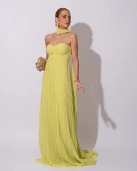 Vestido de Festa Longo Tomara que Caia Plissado com Lenço Verde Lima