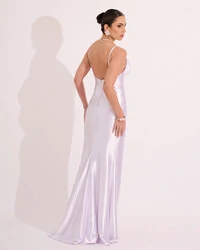 Vestido de Festa Longo Malha Cetim Busto Drapeado Saia Sereia Branco