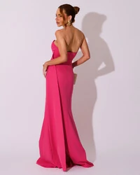 Vestido de Festa Longo Alfaiataria Tomara que Caia Drapeado Faixa Pink