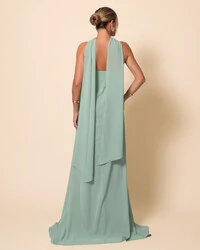 Vestido de Festa Longo Crepe Tomara que Caia com Lenço Verde Menta