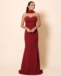 Vestido de Festa Longo Alfaiataria Tomara que Caia Saia Sereia com Lenço Marsala