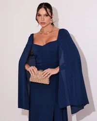 Vestido de Festa Longo com Capa Azul Marinho