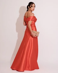 Vestido de Festa Longo Zibeline Ombro a Ombro com Fenda Laranja