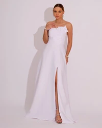 Vestido de Festa Longo Alfaiataria Tomara que Caia com Fenda Detalhe Branco