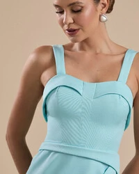 Vestido de Festa Longo Alfaiataria Decote Coração com Alças e Fenda Tiffany