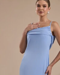 Vestido de Festa Longo Crepe Chiffon Costas Lenço Cauda Serenity