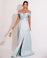 Vestido de Festa Longo Zibeline Ombro a Ombro com Fenda Serenity