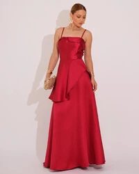 Vestido de Festa Zibeline Tomara que Caia com Recortes e Camadas Marsala