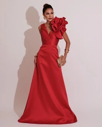 Vestido de Festa longo Zibeline Flor Vermelho