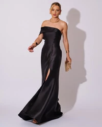 Vestido de Festa Zibeline com Faixa Ombro a Ombro Preto