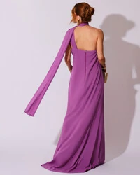 Vestido de Festa Longo Crepe Chiffon Um Ombro Só Drapeado Fúcsia