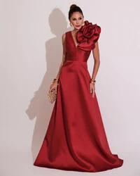 Vestido de Festa longo Zibeline Flor Marsala