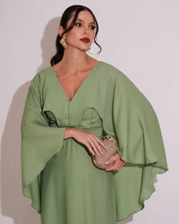 Vestido de Festa Longo com Capa Crepe Verde Claro
