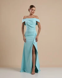 Vestido de Festa Longo Ombro a Ombro com Fenda em Alfaiataria Tiffany