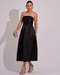 Vestido Midi Tomara que Caia Zibeline Com Pregas Preto