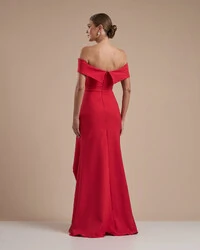 Vestido de Festa Longo Ombro a Ombro com Fenda em Alfaiataria Vermelho