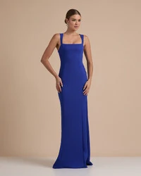 Vestido de Festa Longo Alfaiataria Alça Larga e Lenço Azul Royal