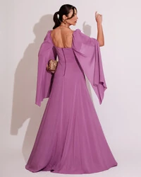 Vestido de Festa Longo com Capa Fúcsia
