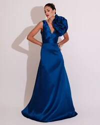 Vestido de Festa longo Zibeline Flor Azul Royal