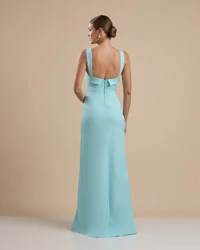 Vestido de Festa Longo Alfaiataria Decote Coração com Alças e Fenda Tiffany