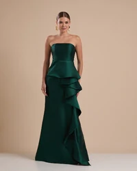 Vestido de Festa Longo Tomara que Caia Babado Cascata Verde Escuro