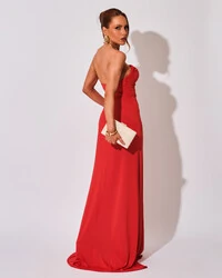 Vestido Longo Tomara que Caia Malha Fenda Vermelho