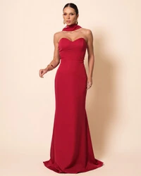 Vestido de Festa Longo Alfaiataria Tomara que Caia Saia Sereia com Lenço Cereja